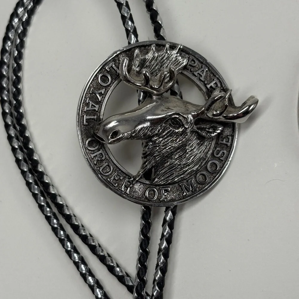 (2) PAP Loyal Order of the Moose BOLO Ties Silver Accents Leather Cord 16